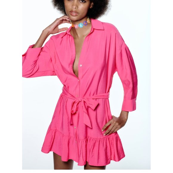 ZARA | Ruffled Satin Effect Dress - NWT - Picture 1 of 7